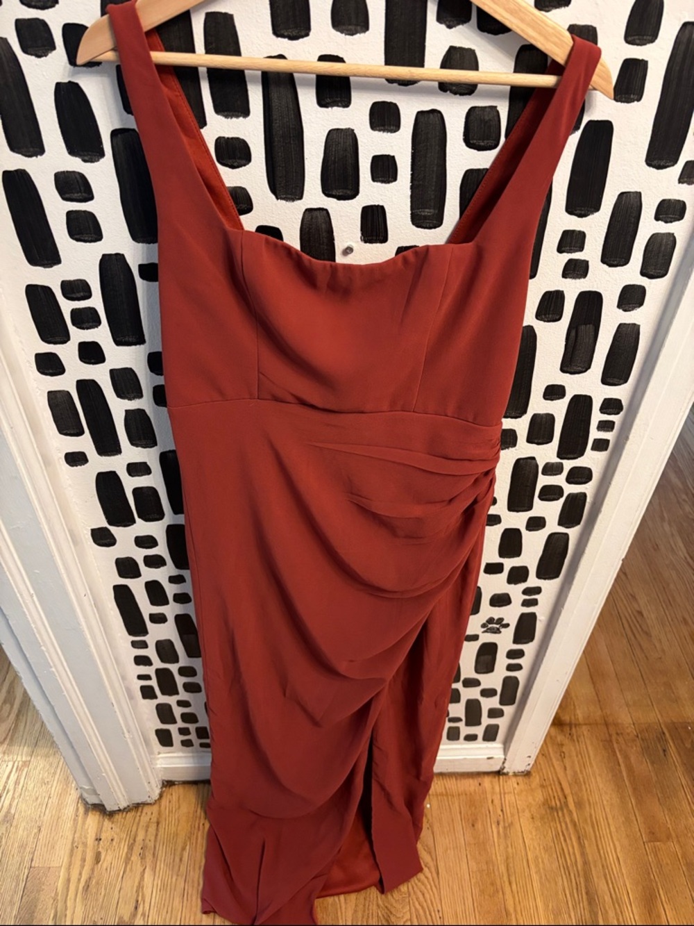 Lulu's Brick Red Sleeveless Draped Formal Dress